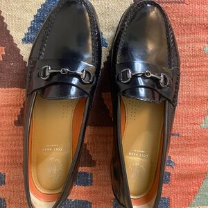 Cole Haan Men's Shiny Black Loafers with Buckle Detail
